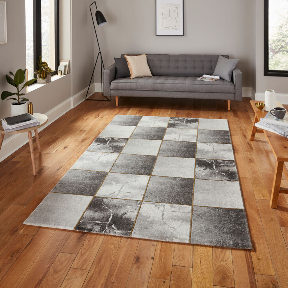 (Dark Grey / Gold, 120 x 170 Cm) Think Rugs Craft 23495 Abstract Textured Rug