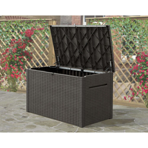 Keter Outdoor Storage Box Java 870L Brown Rattan Look Home Trunk Chest