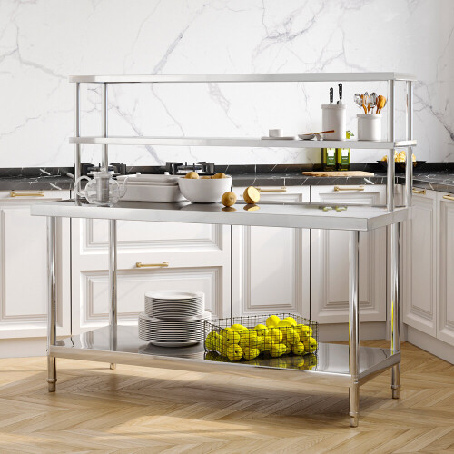 Living And Home Commercial Catering Stainless Steel Table Overshelf Kitchen Prep Work Bench Set 1