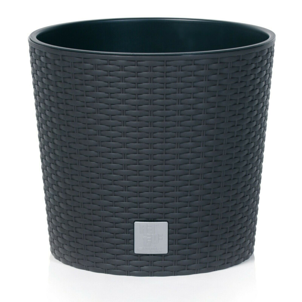 (2, Anthracite) 200mm Plastic Rattan Effect Flower Plant Pot-image-OPC-P7S57WC-NEW