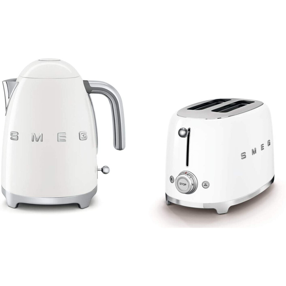 Smeg 1.7Ltr - 3kw Kettle and 2 Slice Toaster Set in White