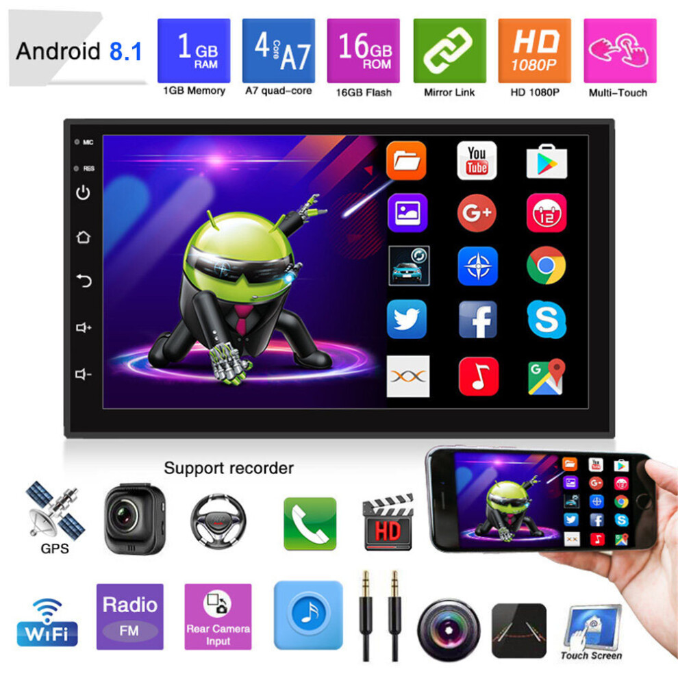 7" Double Din Android 8.1 Car Stereo Sat Nav Gps Wifi Bluetooth Player 7552103066917