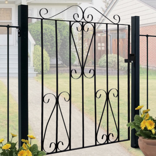 (Type 2) 3ft Metal Garden Gate Wrought Iron Pedestrian Gate with Fittings Bolt Heavy Duty