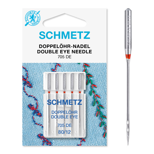 (Double Eye, Size: 80/12) Schmetz Sewing Machine Needles, 5pk