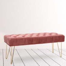 (Pink) Chesterfield Velvet Footstool Ottoman Pouffe Stool Window Seat Bench Chair