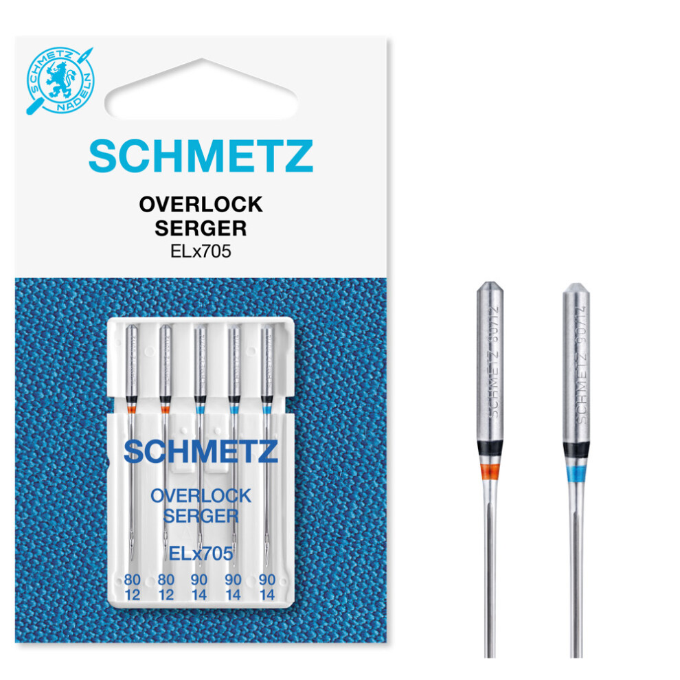 Schmetz ELx705 Overlock Serger Sewing Machine Needles - Sizes 80/12 (2) & 90/14 (3)