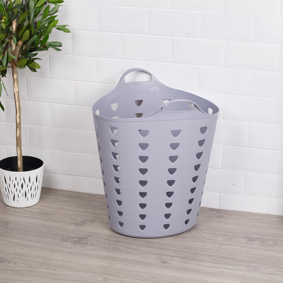 (Grey) Flexible Plastic Laundry Washing Storage Basket