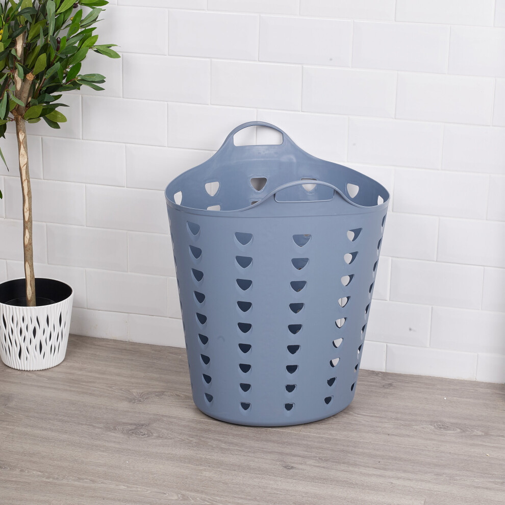 (Blue) Flexible Plastic Laundry Washing Storage Basket