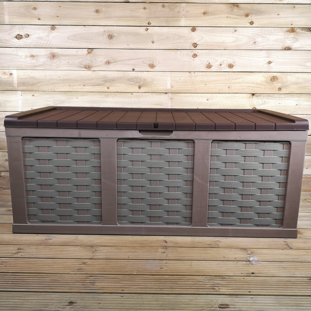 HUGE XXL 634 Litre Rattan Sit On Cushion Garden Storage Seat Decking Box In Brown