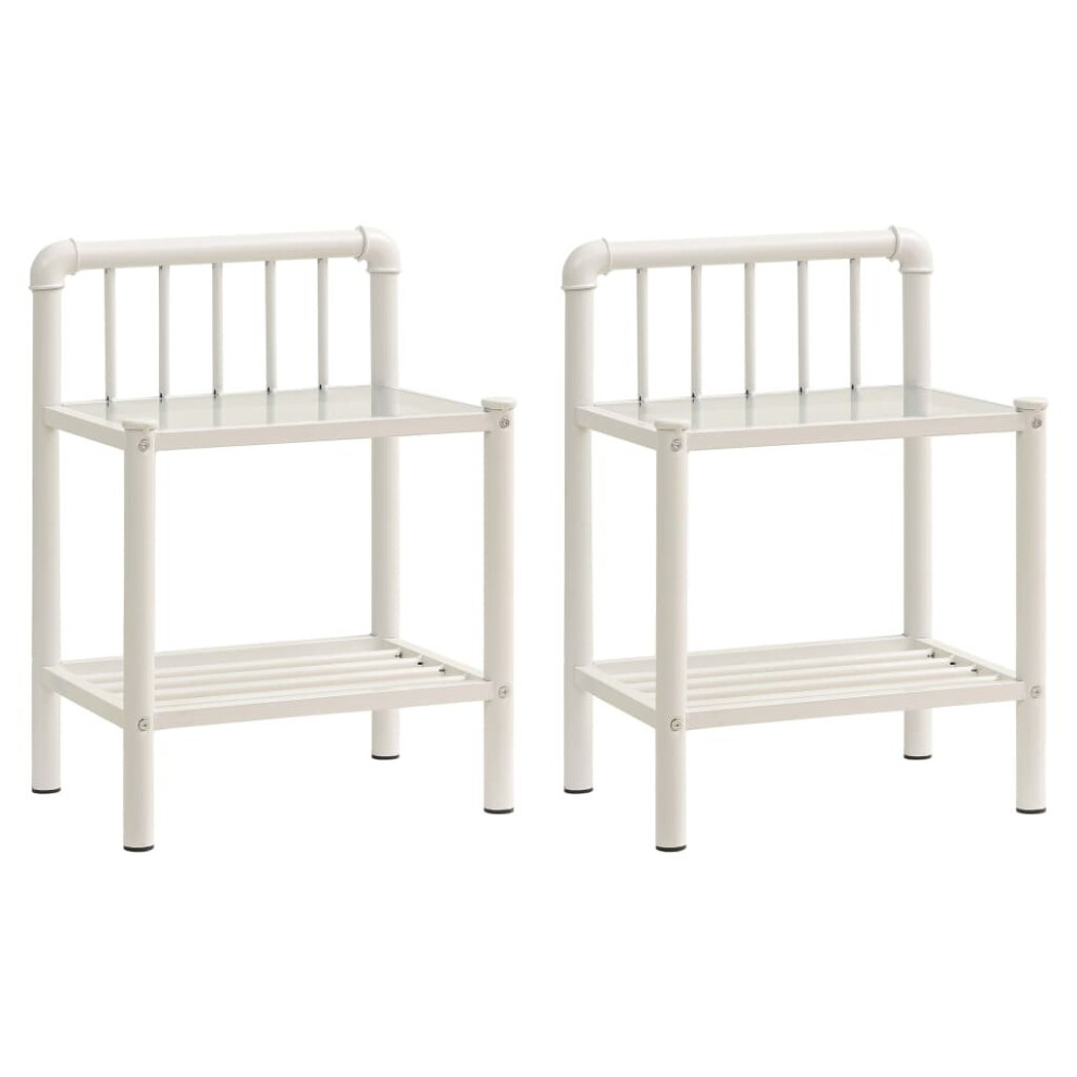 vidaXL 2x Bedside Cabinet White and Transparent Metal and Glass Nightstand