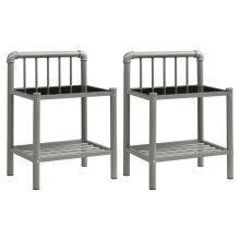 vidaXL 2x Bedside Cabinet Grey and Black Metal and Glass Side Table Bed Stand