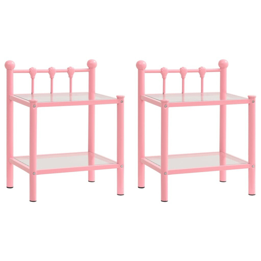 vidaXL Bedside Cabinets 2 pcs Pink and Transparent Metal and Glass