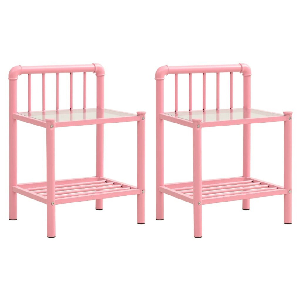 vidaXL 2x Bedside Cabinet Pink and Transparent Metal and Glass Side Table