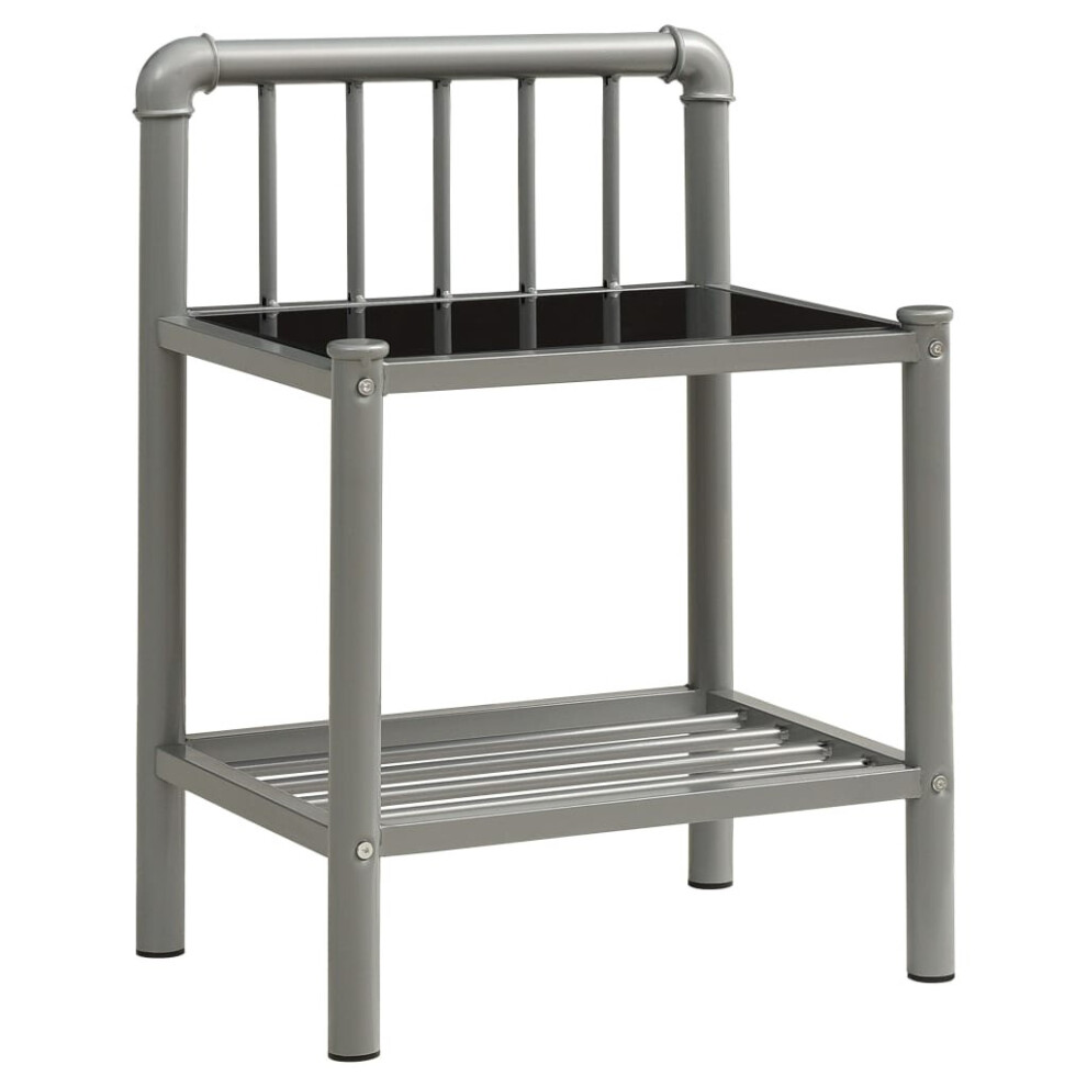 vidaXL Bedside Cabinet Grey and Black 45x34.5x62.5 cm Metal&Glass Bed Stand
