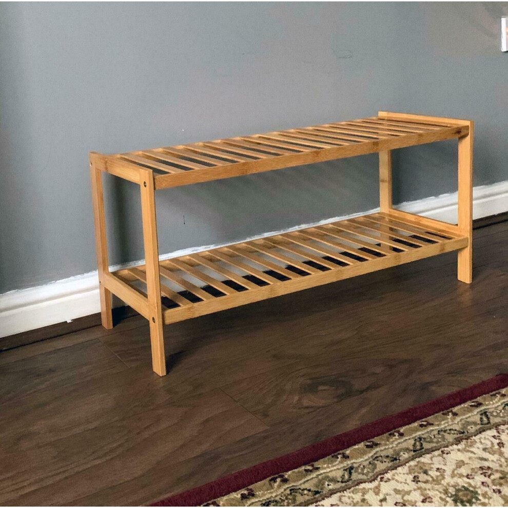 (Natural, 2 Tier) 2/3 Tier Natural Bamboo Wooden Shoe rack Organiser