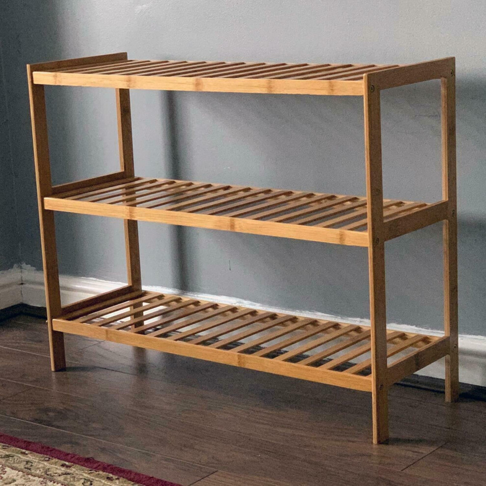 (Natural, 3 Tier) 2/3 Tier Natural Bamboo Wooden Shoe rack Organiser