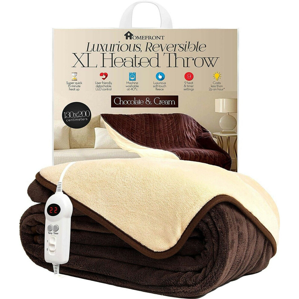 Homefront Heated Electric Reversible Throw Blanket Chocolate & Cream