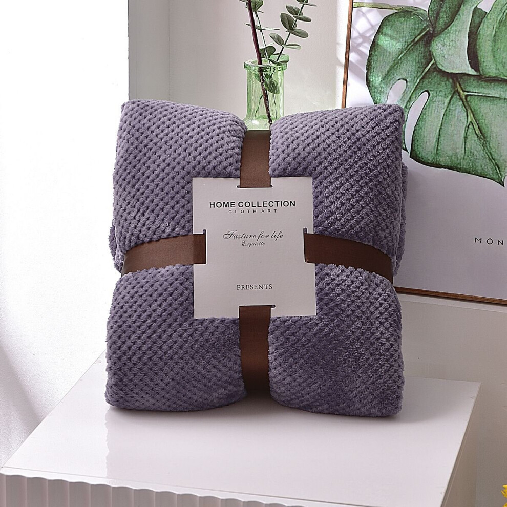 (Purple, 200x230cm/78.74x90.55in) Popcorn Waffle Blanket Fleece Travel Throw Warm