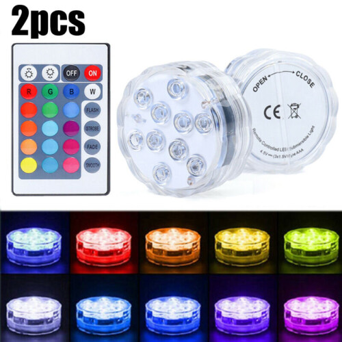 (2PCS) LED Submersible Light Remote Control Fish Tank Light Waterproof Swimming Pool
