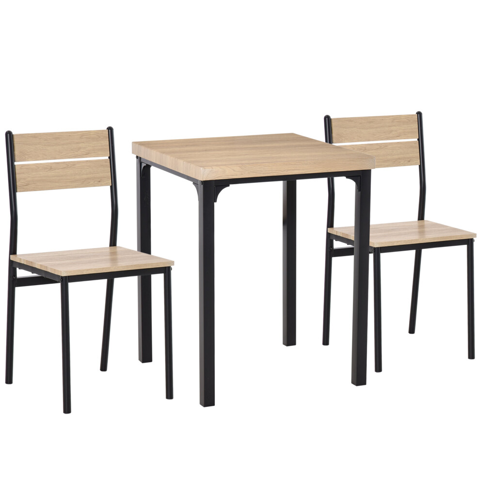 HOMCOM 3 Pcs Compact Wooden Dining Table 2 Chairs Set w/ Metal Legs
