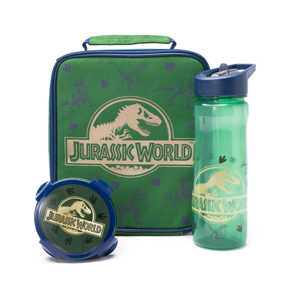 Jurassic World Kids Lunch Bag 3 Piece Insulated Bag, Water Bottle & Snack Pot