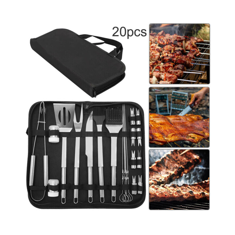 20pcs Stainless Steel BBQ Tools Set Kit Grill Cookware Fork Brush Tong Utensils