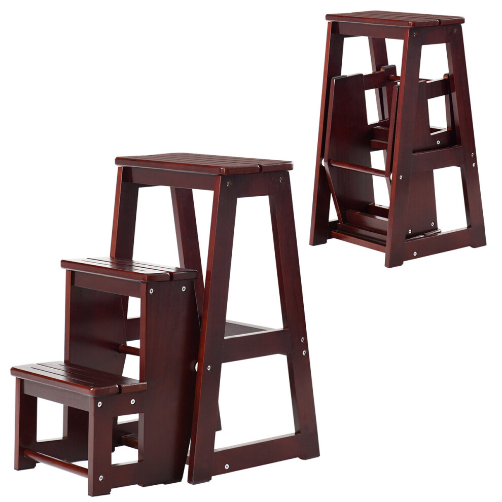 3 Tier Step Stool Wood Indoor Foldable ladder Multifunctional