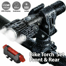 Rechargeable LED Mountain Bike Lights Bicycle Torch Front Rear LampSet