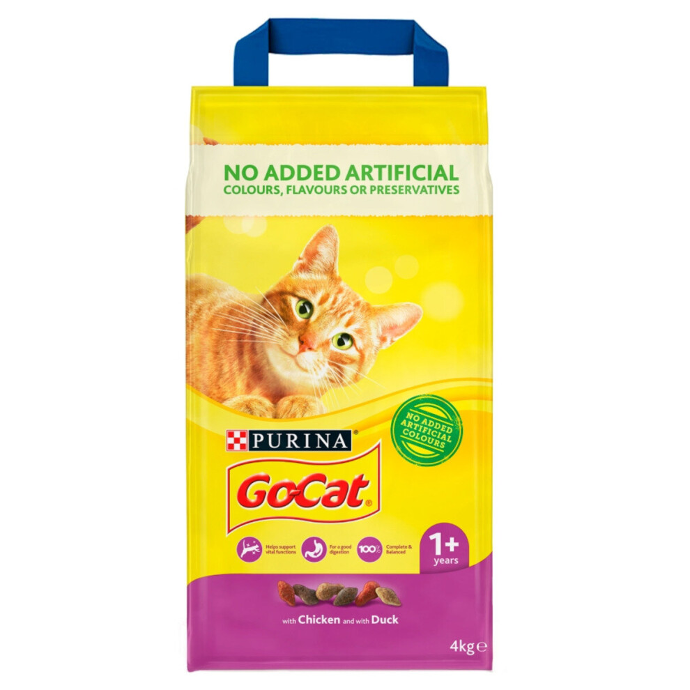 Go Cat Chicken & Duck Complete Dry Adult Cat Food Biscuits Large 4kg By Purina