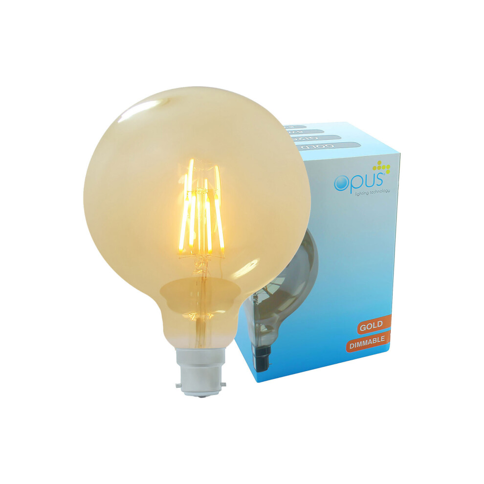 Opus Vintage Filament Globe Classic 5W LED Dimmable Gold Coated G125 Light Bulb BC B22 Bayonet Cap