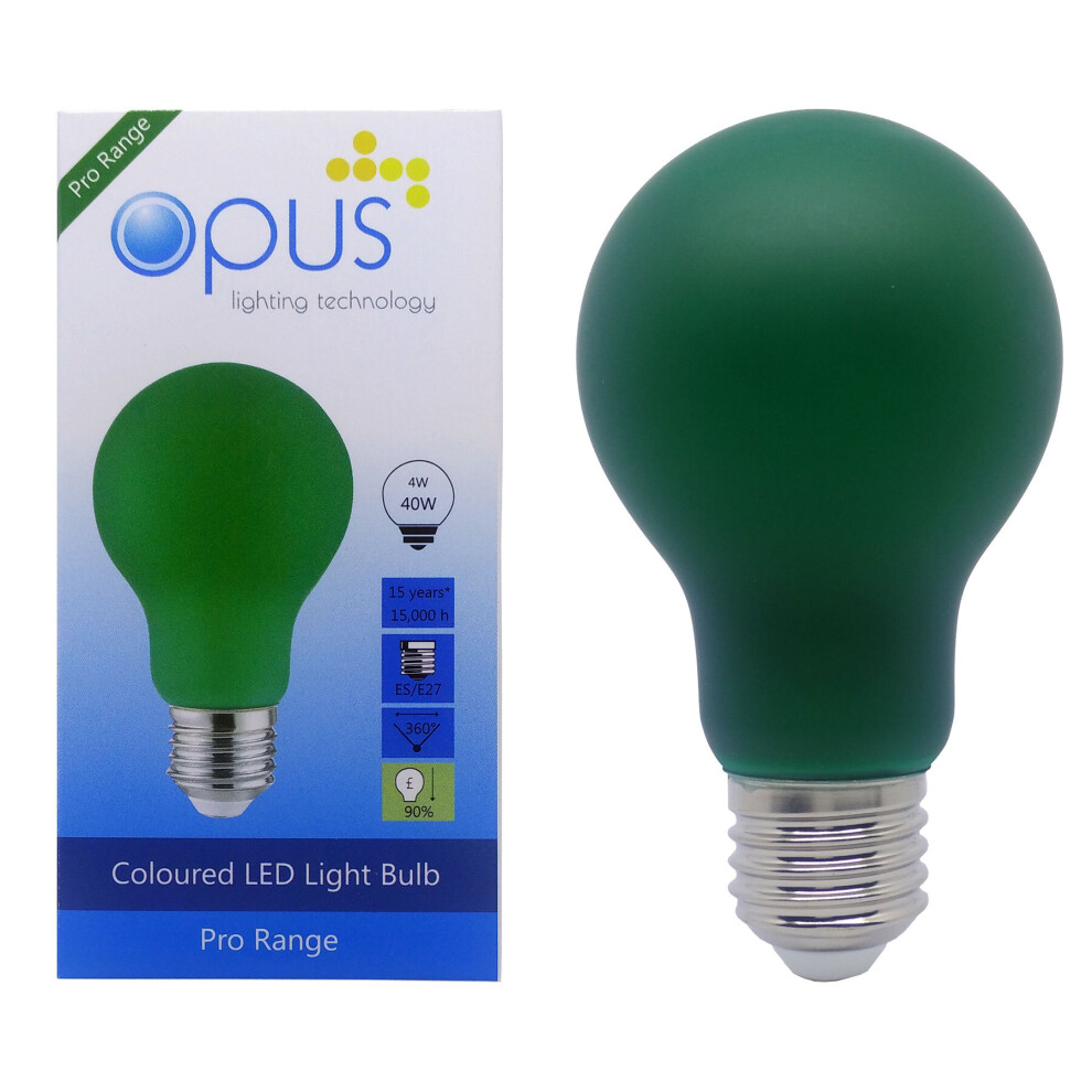 Opus 4 watt GLS LED ES E27 Screw Cap Green Light Bulbs