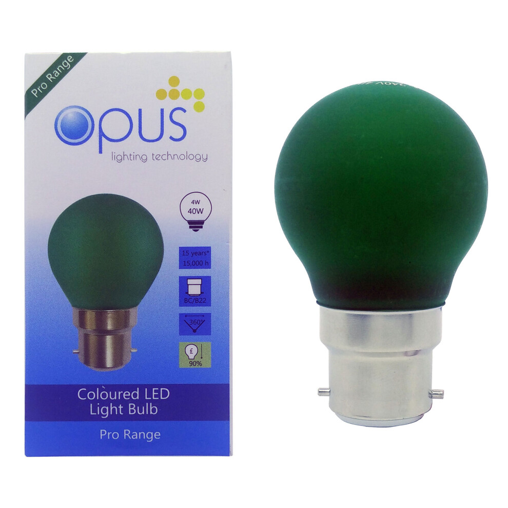 Opus 4 watt Golfball LED BC B22 Bayonet Cap Green Light Bulbs