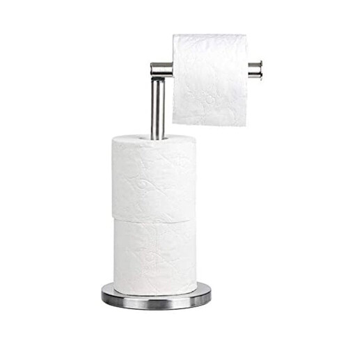 CHROME SWIVEL STANDING TOILET ROLL HOLDER WITH EXTRA ROLLS STORAGE