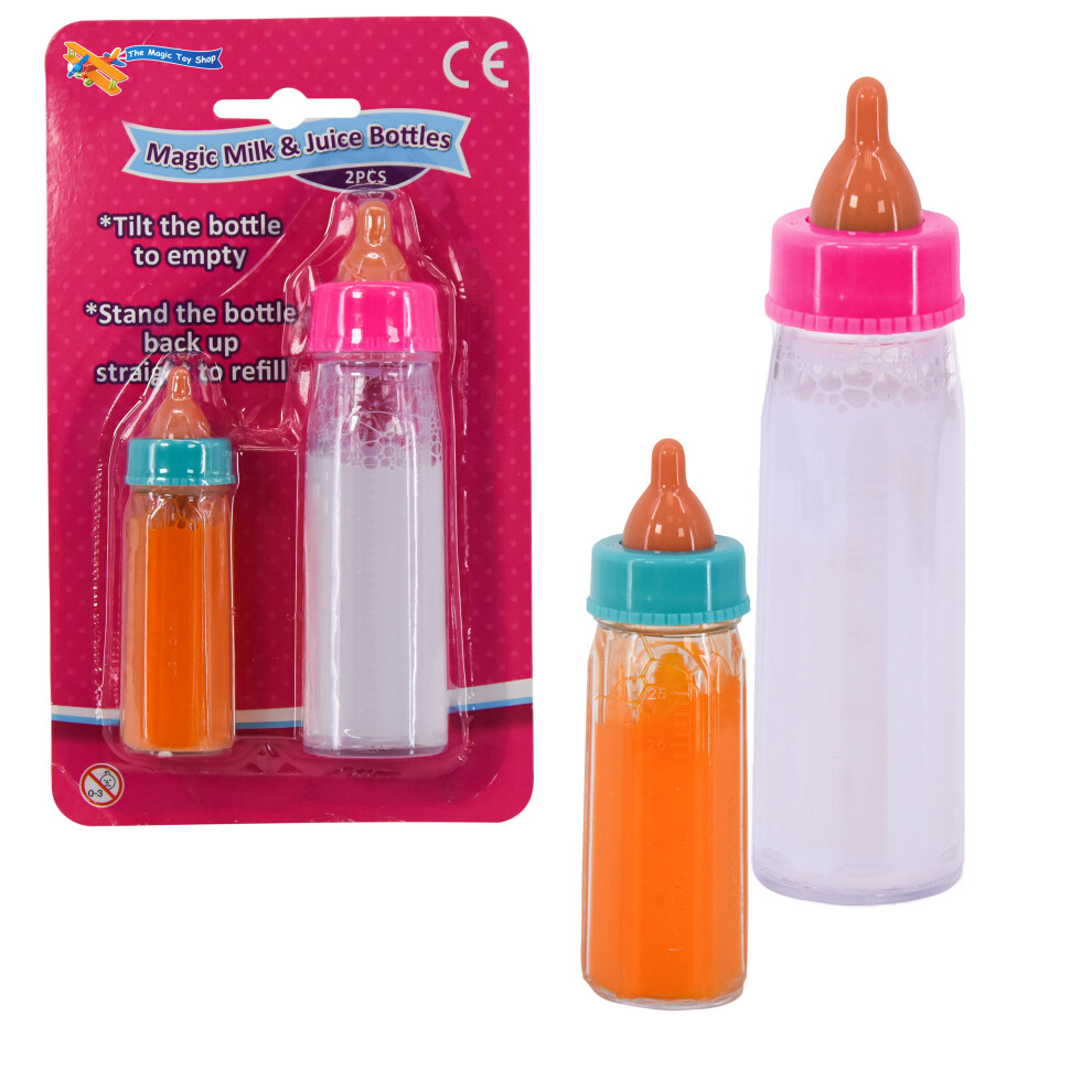 The Magic Toy Shop Set of 2 New Born Baby Doll Magic Milk Bottle Dolls Feeding Set Girls Toy