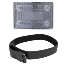 (Polished) Boys Kilt Belt Buckle Set with Leather Hook and Loop Belt Made in Scotland