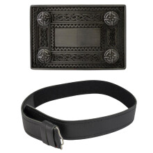 (Antique) Boys Kilt Belt Buckle Set with Leather Hook and Loop Belt Made in Scotland