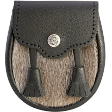 (Small) Boys Sporran Semi-Dress Black Leather Tassels Brown Faux Fur 3 Sizes