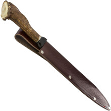 Damascus Steel Horn Handle Dirk Celtic Knot Brown Leather Sheath Safe Blade