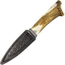 Traditional Sgian Dubh Damascus Steel Stag Horn Finish Leather Holder Scottish Made