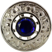 (Blue) Plaid Brooch Fly Scottish Thistle Design Chrome Polished with Various Stones 4 Styles Made in UK Scottish Celtic Kilt Pin Novelty Brooches and Pins