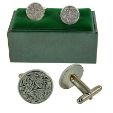 (Round Antique Finish) Mens Cufflinks Scottish Celtic Knot Design Antique and Chrome