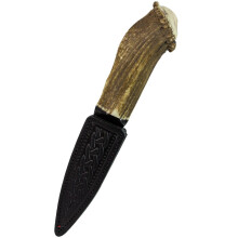 Traditional Sgian Dubh Damascus Steel Half Crown Horn Finish Leather, Scottish Made