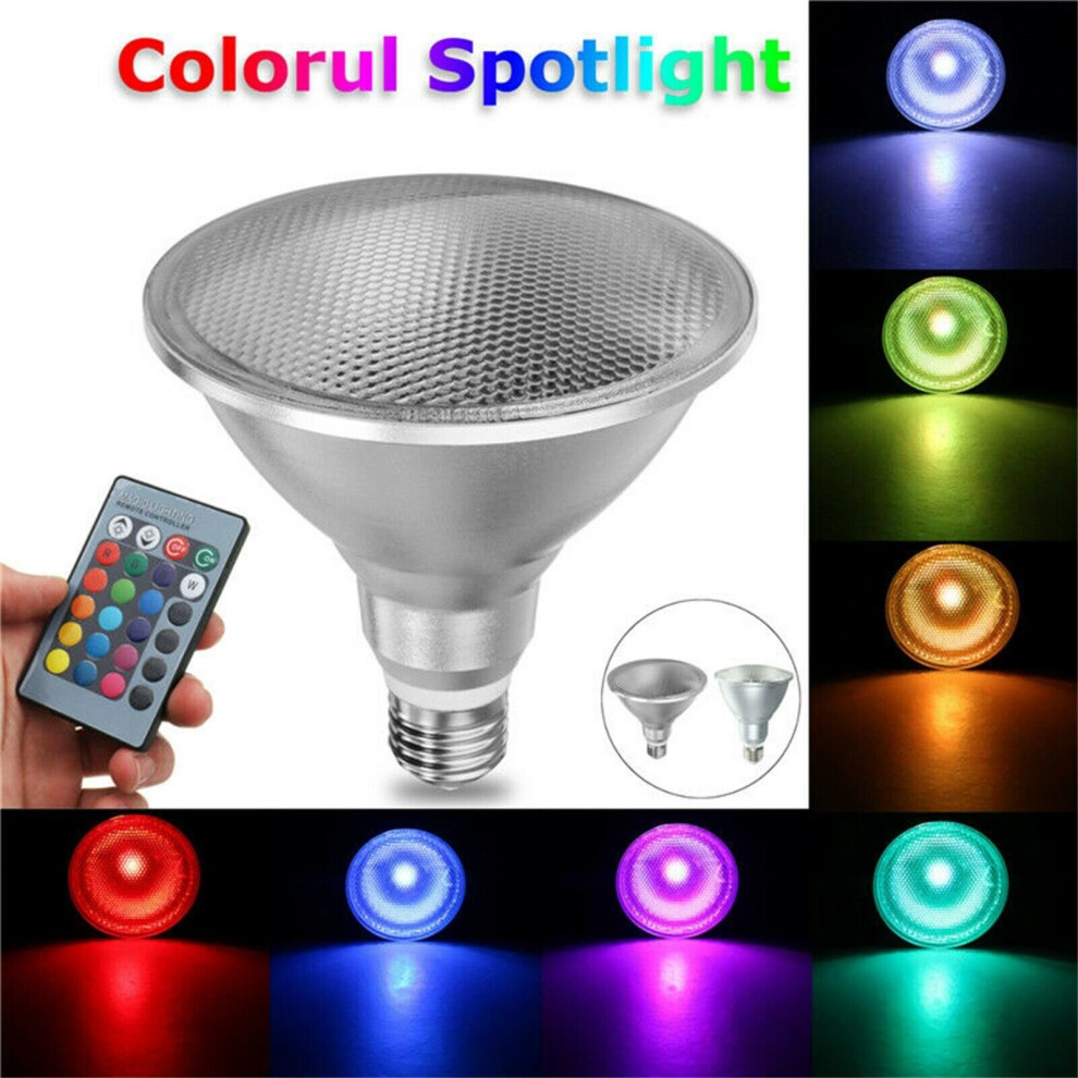 (PAR38-25W) Dimmable RGB PAR30 PAR38 E27 10W 20W LED Spotlight Bulb Flood Lamp + Remote RD