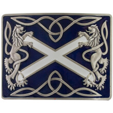 (Saltire Blue Antique) Kilt Belt Buckle Mens Highland Saltire Design 6 Finishes Scottish Made