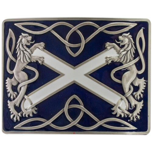 (Saltire Blue Antique) Kilt Belt Buckle Mens Highland Saltire Design 6 Finishes Scottish Made