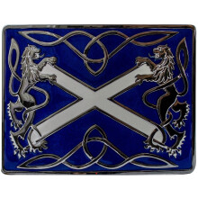 (Saltire Blue Polished) Kilt Belt Buckle Mens Highland Saltire Design 6 Finishes Scottish Made