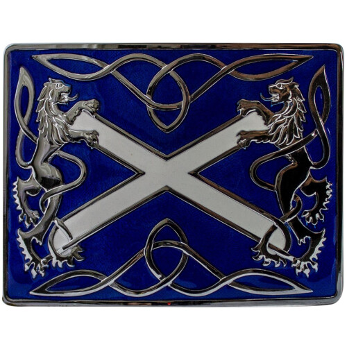 (Saltire Blue Polished) Kilt Belt Buckle Mens Highland Saltire Design 6 Finishes Scottish Made