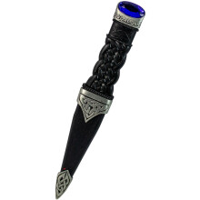 (Blue) Sgian Dubh Antique Glass Stone Top Celtic Knot 5 Stone Colours Safety Blade