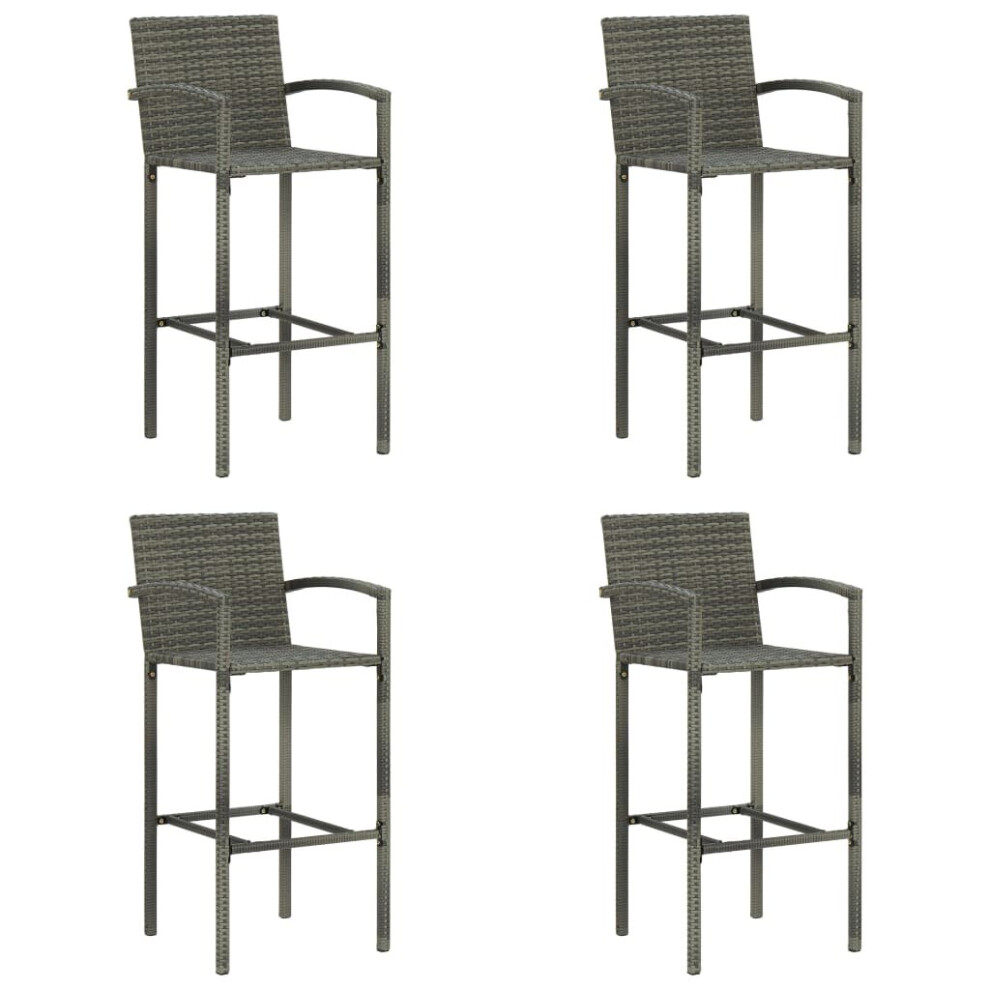 vidaXL 4x Bar Stools Grey Poly Rattan Kitchen Stool Armchairs Garden Chairs