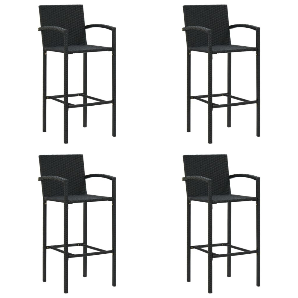 vidaXL 4x Bar Stools Black Poly Rattan Kitchen Stool Armchairs Garden Chairs